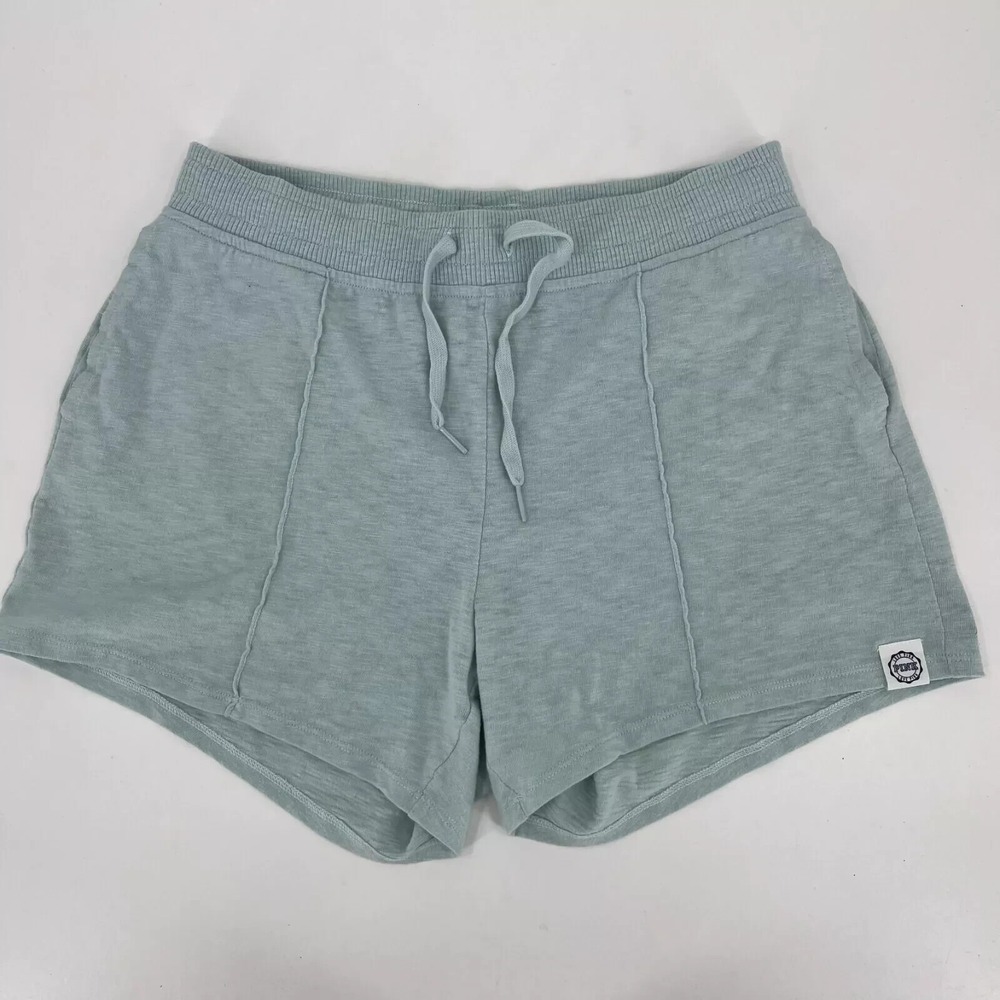 PINK Victoria's Secret Sweat Shorts Women's XS Green Drawstring Pockets Logo